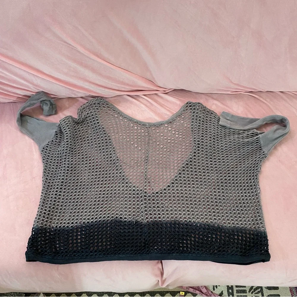 Cool Net Overshirt Sweater Oversized Knit Mesh Thermal Longsleeve Ombré Blouse